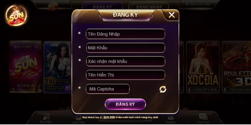 Điền đầy đủ thông tin cá nhân để đăng ký Sunwin